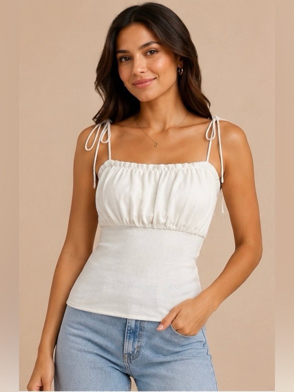 NWT Wild Fable Off White Tie Shoulder Textured Cami Tank Top Large
